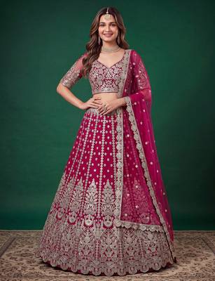 Enchanting Pink Dori, Zari, and Multiple Sequins Embroidered Rangoli Silk Indian latest designer Bollywood lehenga 1