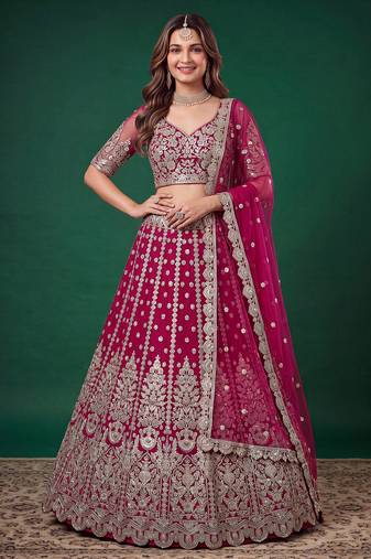 Enchanting Pink Dori, Zari, and Multiple Sequins Embroidered Rangoli Silk Indian latest designer Bollywood lehenga