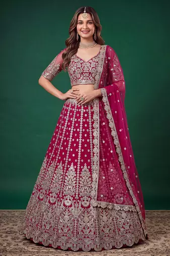 Enchanting Pink Dori, Zari, and Multiple Sequins Embroidered Rangoli Silk Indian latest designer Bollywood lehenga