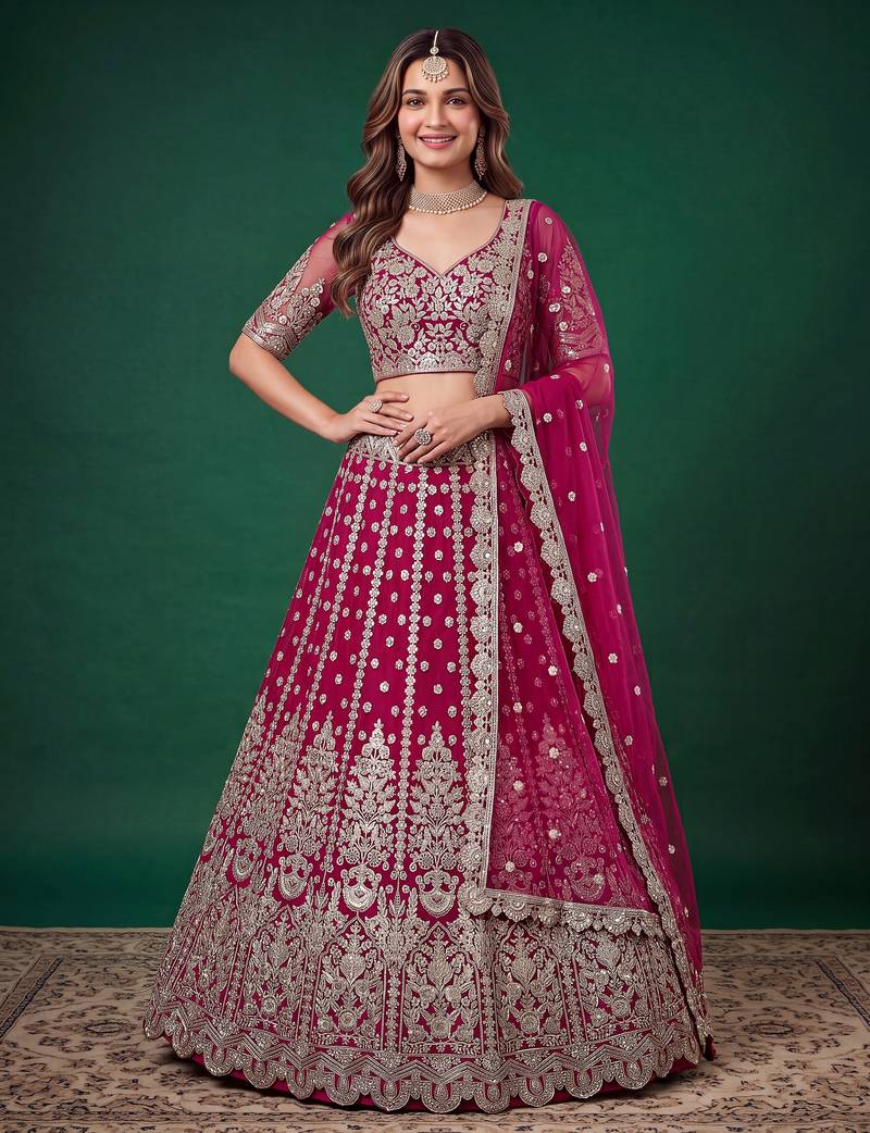 Enchanting Pink Dori, Zari, and Multiple Sequins Embroidered Rangoli Silk Indian latest designer Bollywood lehenga
