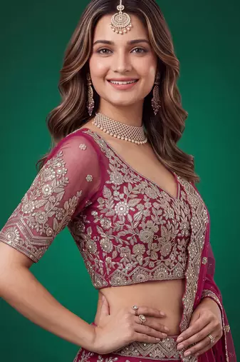 Enchanting Pink Dori, Zari, and Multiple Sequins Embroidered Rangoli Silk Indian latest designer Bollywood lehenga