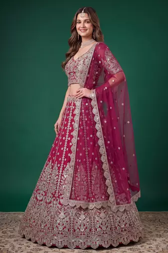 Enchanting Pink Dori, Zari, and Multiple Sequins Embroidered Rangoli Silk Indian latest designer Bollywood lehenga
