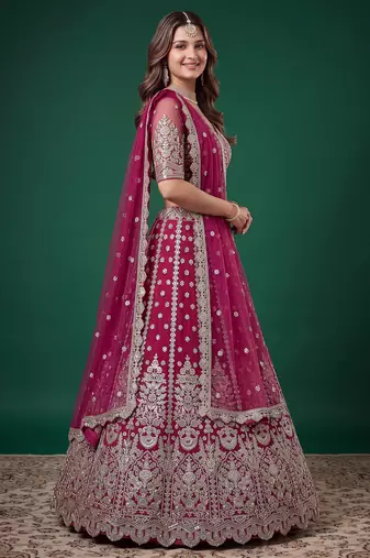 Enchanting Pink Dori, Zari, and Multiple Sequins Embroidered Rangoli Silk Indian latest designer Bollywood lehenga