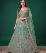 Mesmerizing Pista-Green Dori, Zari, and Sequins Embroidered Rangoli Silk Indian Ethnic lehenga