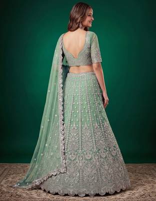 Mesmerizing Pista-Green Dori, Zari, and Sequins Embroidered Rangoli Silk Indian Ethnic lehenga 3