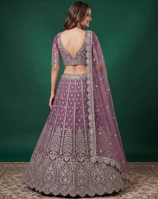 Catching Purple Dori, Zari, and Sequins Embroidered Rangoli Silk mehendi ceremony wear lehenga 5