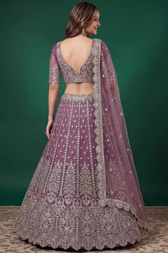 Catching Purple Dori, Zari, and Sequins Embroidered Rangoli Silk mehendi ceremony wear lehenga