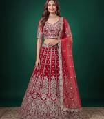 Bewitching Red Dori, Zari, and Sequins Embroidered Rangoli Silk reception wear lehenga
