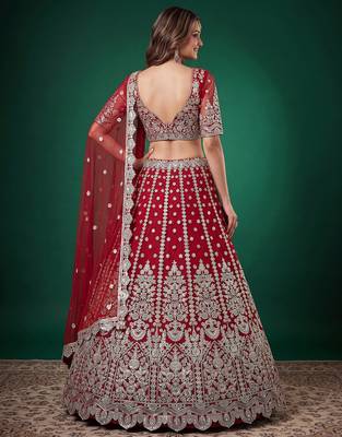 Bewitching Red Dori, Zari, and Sequins Embroidered Rangoli Silk reception wear lehenga 5