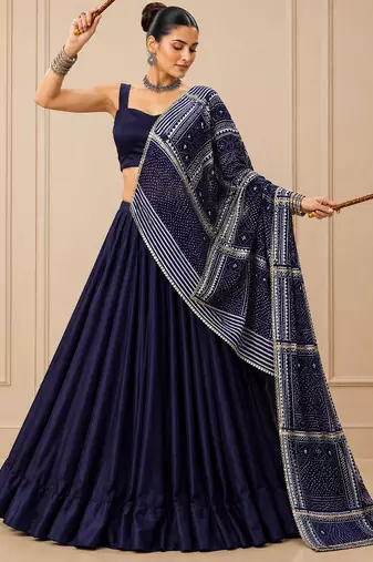 Blue Moonga Silk Blend Lehenga Choli