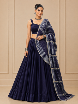 blue moonga silk blend navratri lehenga choli 4