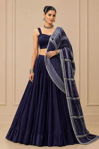 Blue Moonga Silk Blend Lehenga Choli
