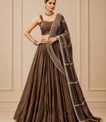 brown moonga silk blend navratri lehenga choli