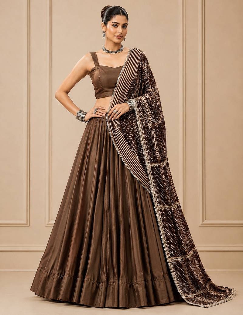 brown moonga silk blend navratri lehenga choli