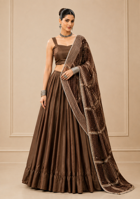 brown moonga silk blend navratri lehenga choli 2