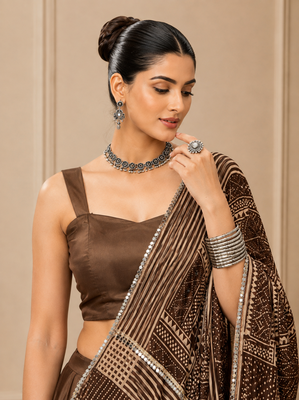 brown moonga silk blend navratri lehenga choli 4