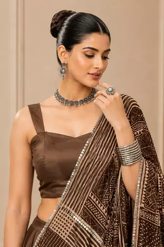 Brown Moonga Silk Blend Lehenga Choli