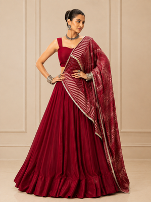 maroon moonga silk blend navratri lehenga choli 1