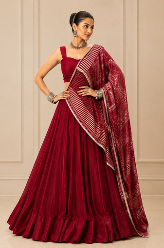 Maroon Moonga Silk Blend Lehenga Choli