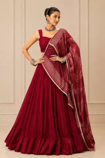 Maroon Moonga Silk Blend Lehenga Choli