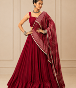 maroon moonga silk blend navratri lehenga choli