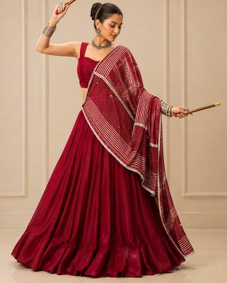 maroon moonga silk blend navratri lehenga choli 2