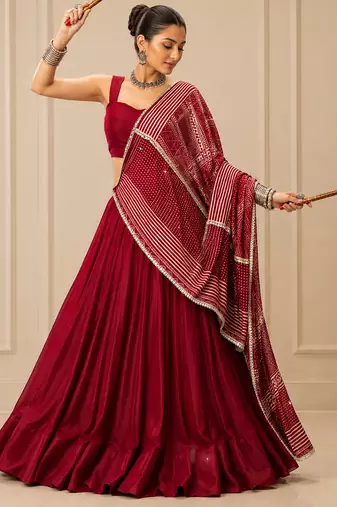 Maroon Moonga Silk Blend Lehenga Choli