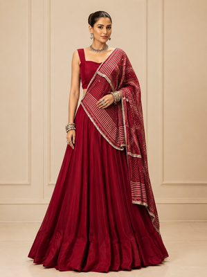 maroon moonga silk blend navratri lehenga choli 4