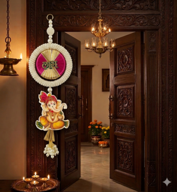 handmade multicolour decorative ganesh ji hanging shubh labh hanging for decoration for home decor (pack of 2) 2