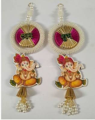 handmade multicolour decorative ganesh ji hanging shubh labh hanging for decoration for home decor (pack of 2) 3