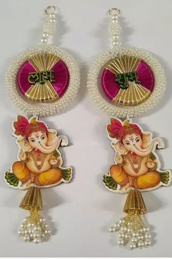 handmade multicolour decorative ganesh ji hanging shubh labh hanging for decoration for home decor (pack of 2)