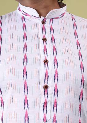 Mens cotton woven design kurta white 5