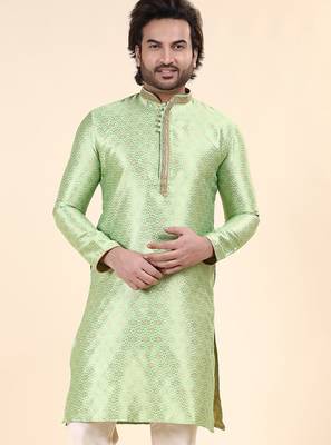 Mens art silk woven design with lace and printex kurta pista 1