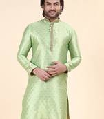 Mens art silk woven design with lace and printex kurta pista