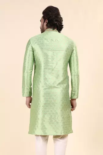 Mens art silk woven design with lace and printex kurta pista