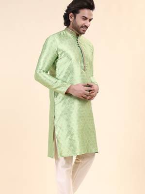 Mens art silk woven design with lace and printex kurta pista 3