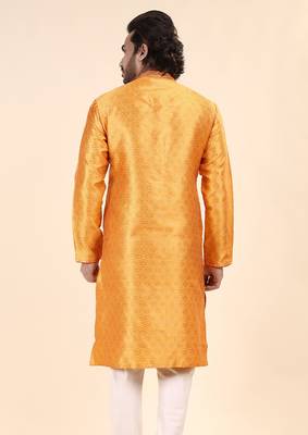 Mens art silk woven design with lace and printex kurta mustard 2