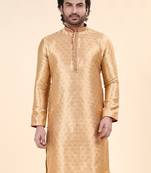 Mens art silk woven design with lace and printex kurta gold