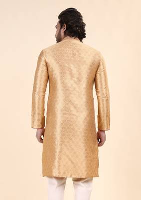 Mens art silk woven design with lace and printex kurta gold 2