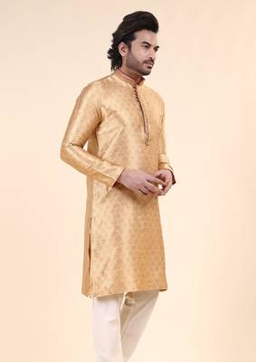 Mens art silk woven design with lace and printex kurta gold 3
