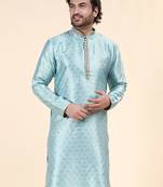 Mens art silk woven design with lace and printex kurta firoza