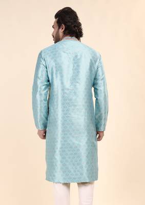 Mens art silk woven design with lace and printex kurta firoza 2