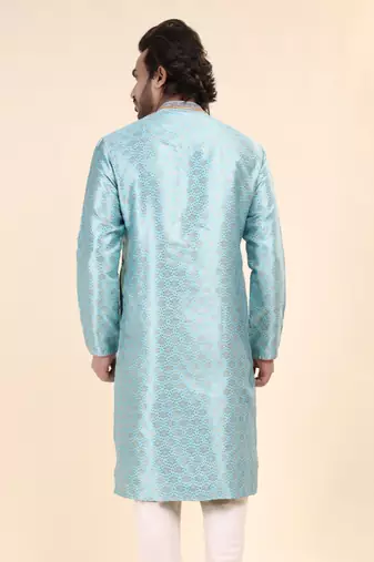 Mens art silk woven design with lace and printex kurta firoza
