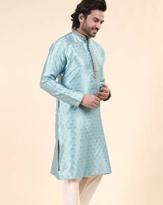 Mens art silk woven design with lace and printex kurta firoza 3