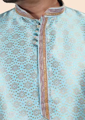 Mens art silk woven design with lace and printex kurta firoza 4