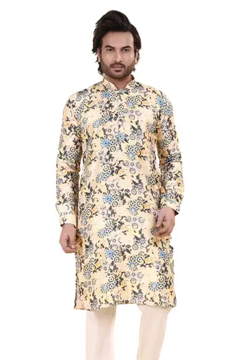 Mens art silk digital print with sequined work kurta multicolor