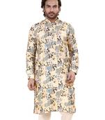 Mens art silk digital print with sequined work kurta multicolor