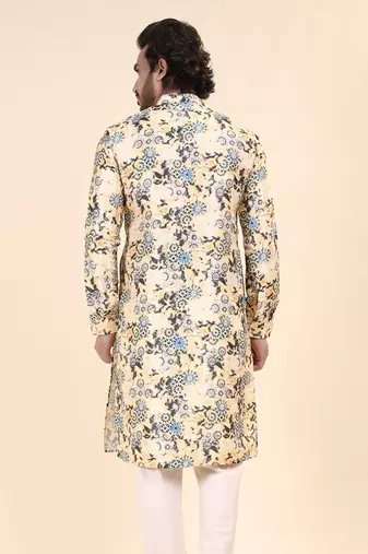 Mens art silk digital print with sequined work kurta multicolor