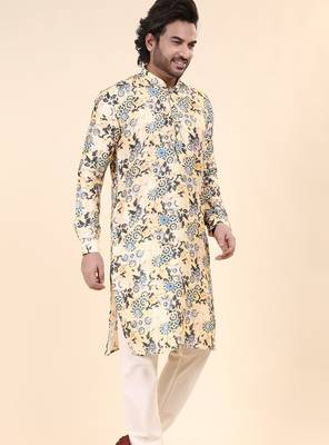 Mens art silk digital print with sequined work kurta multicolor 3