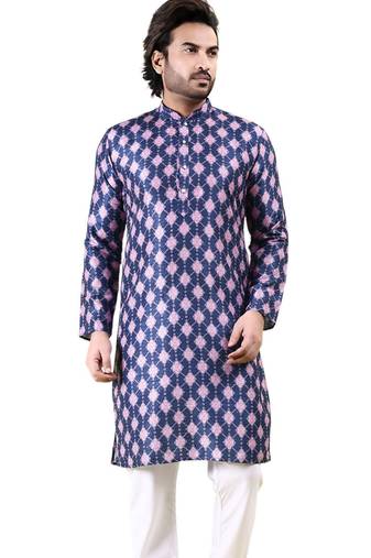 Mens art silk digital print with sequined work kurta multicolor